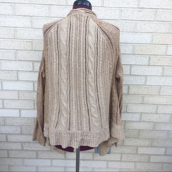 Free People Tan Neutral Cable Knit Cardigan Sweater Size Small - Picture 4 of 12